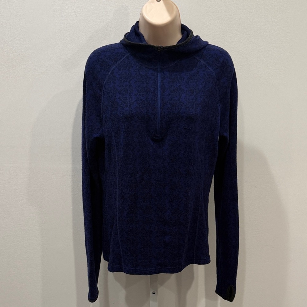 Ibex Women Merino Wool Half Zip Hoodie M Blue Thumbholes